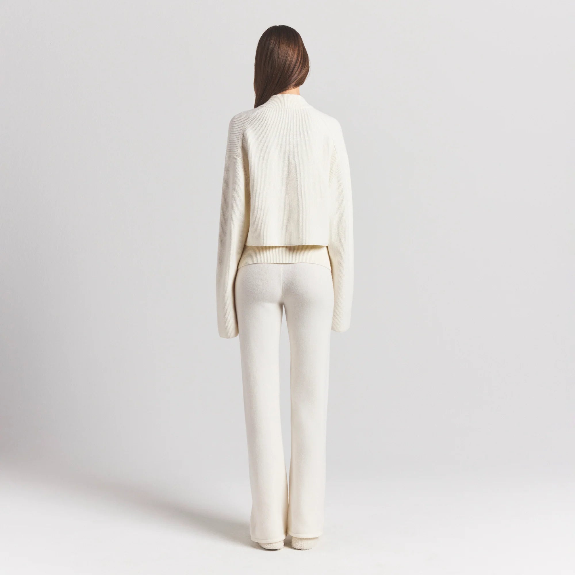 SWEATER KNITS RIBBED MOCK NECK ZIP UP | IVORY