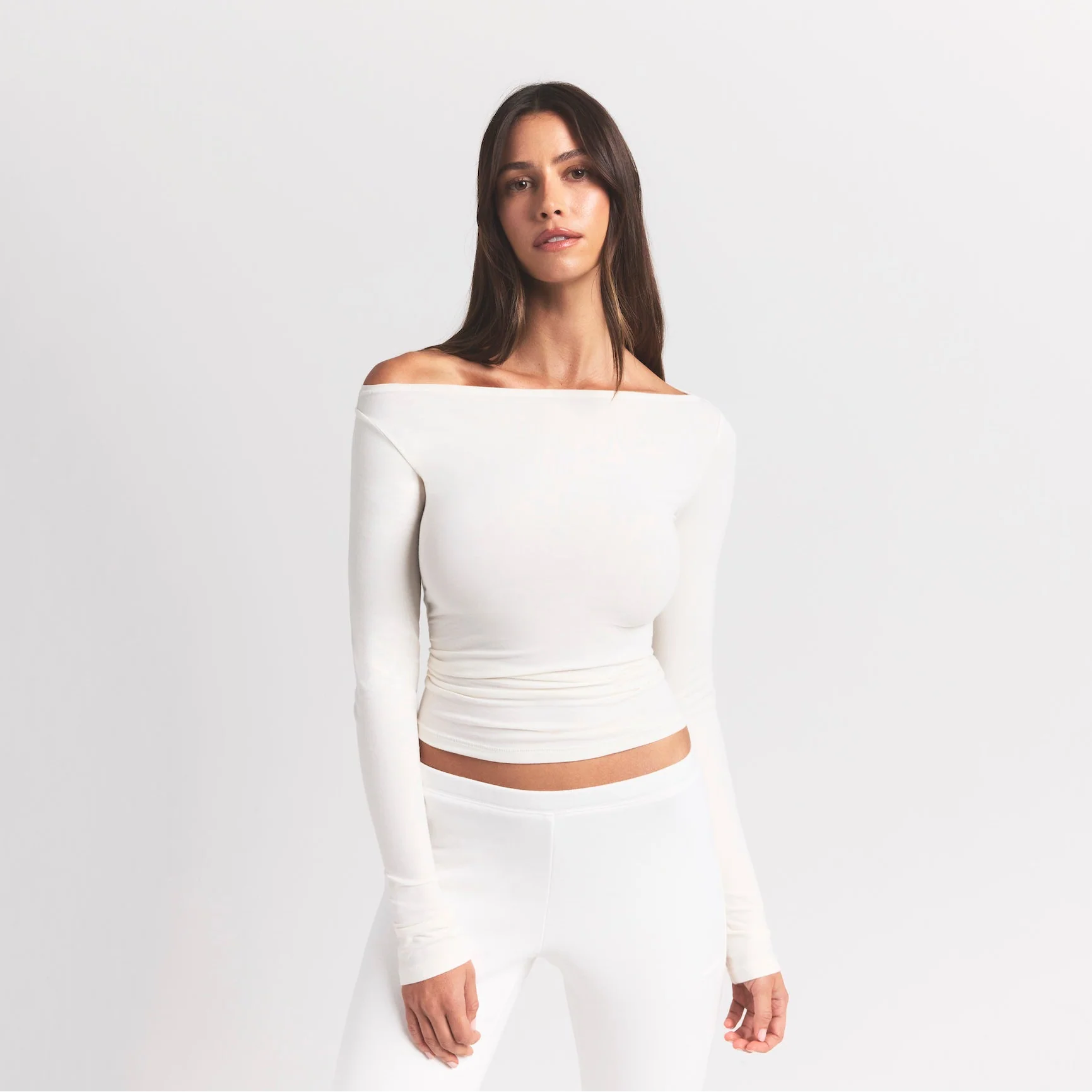 COTTON JERSEY LONG SLEEVE BOATNECK TOP | MARBLE