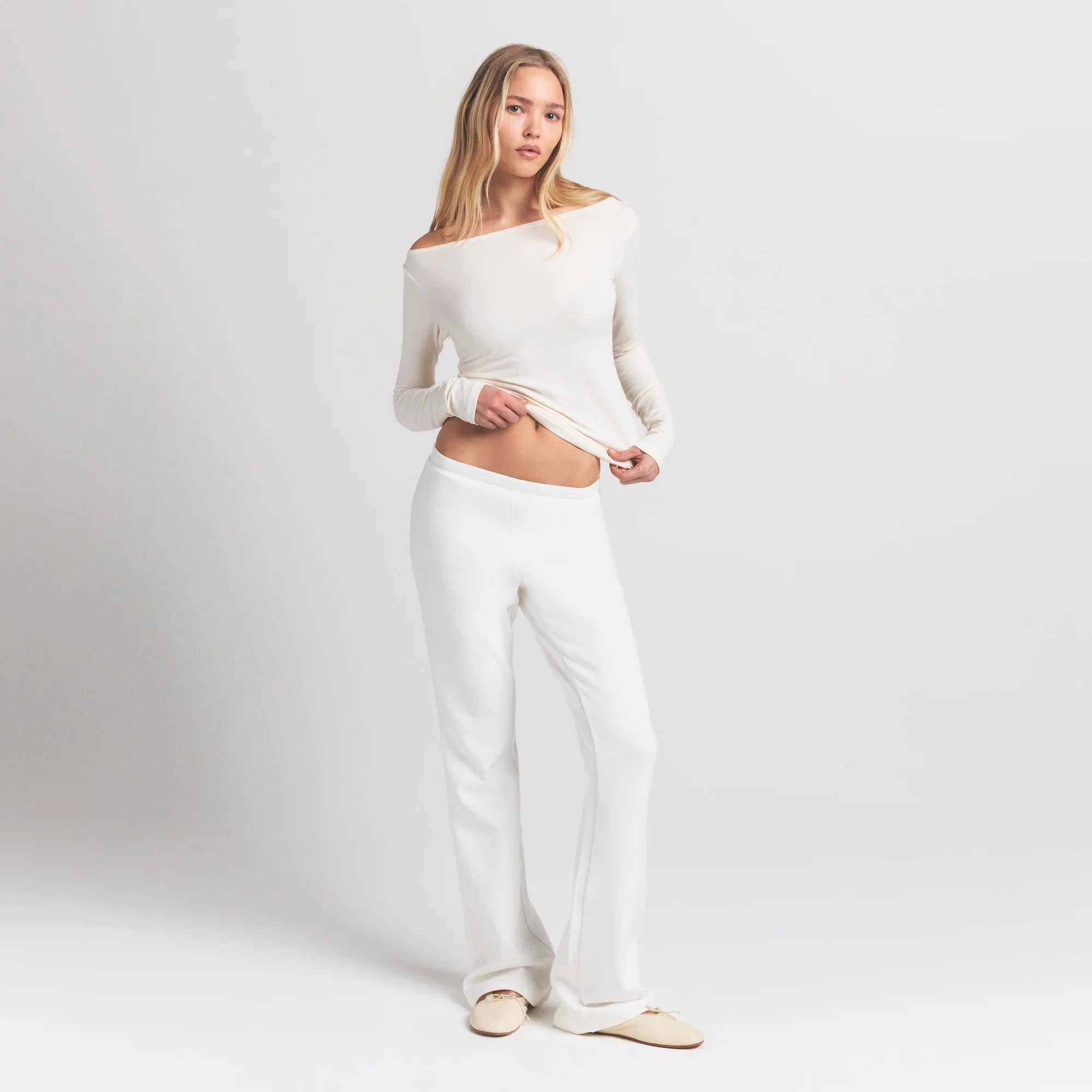 COTTON JERSEY LONG SLEEVE BOATNECK TOP | MARBLE