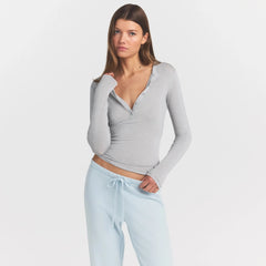 SHEER MODAL CREWNECK HENLEY | HEATHER GREY