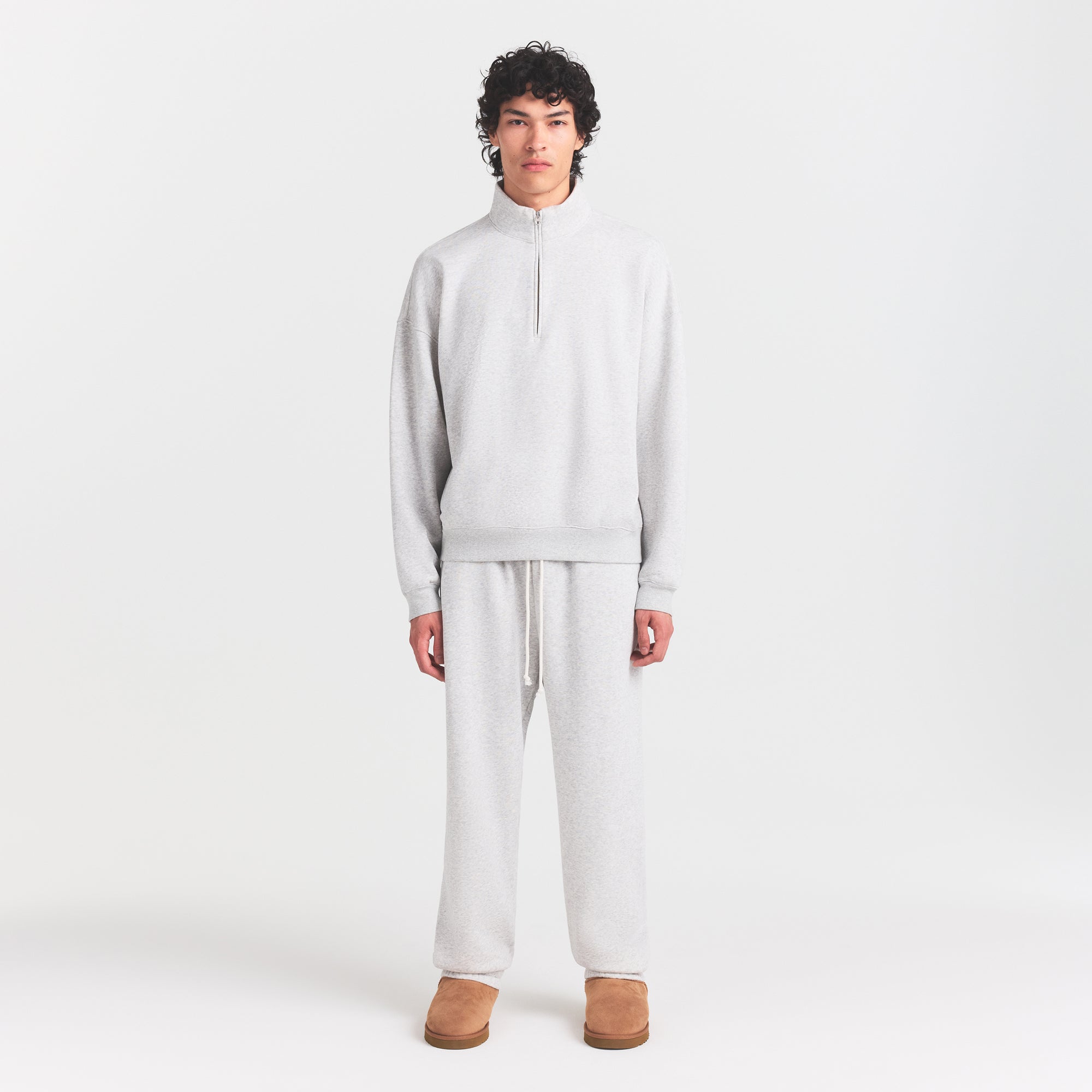 FLEECE LOUNGE MENS RELAXED QUARTER ZIP | LIGHT HEATHER GREY