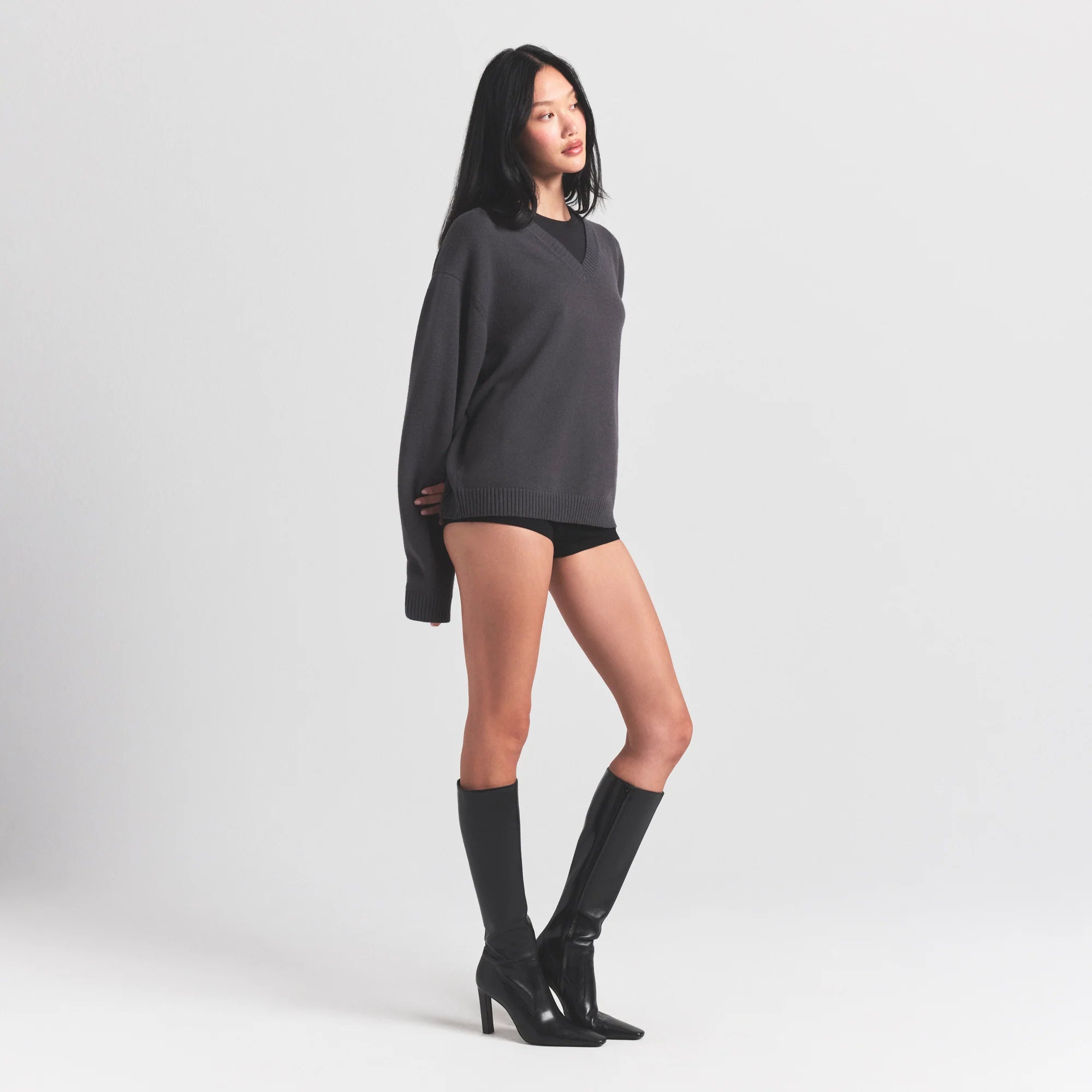 SWEATER KNITS PULLOVER V NECK | ASH