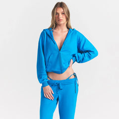 FRENCH TERRY ZIP UP HOODIE | CERULEAN