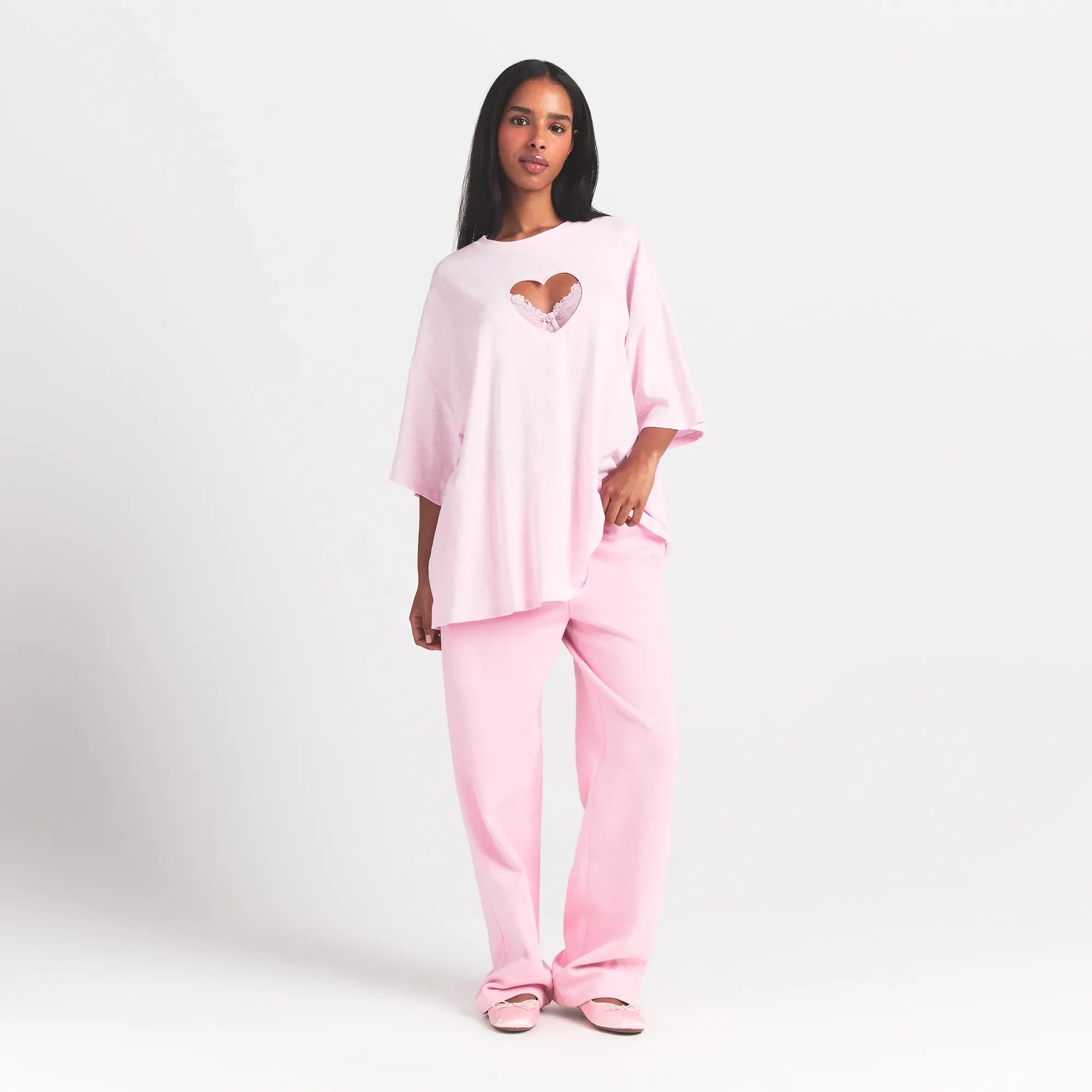 WORN IN JERSEY HEART OVERSIZED T-SHIRT | BABY PINK