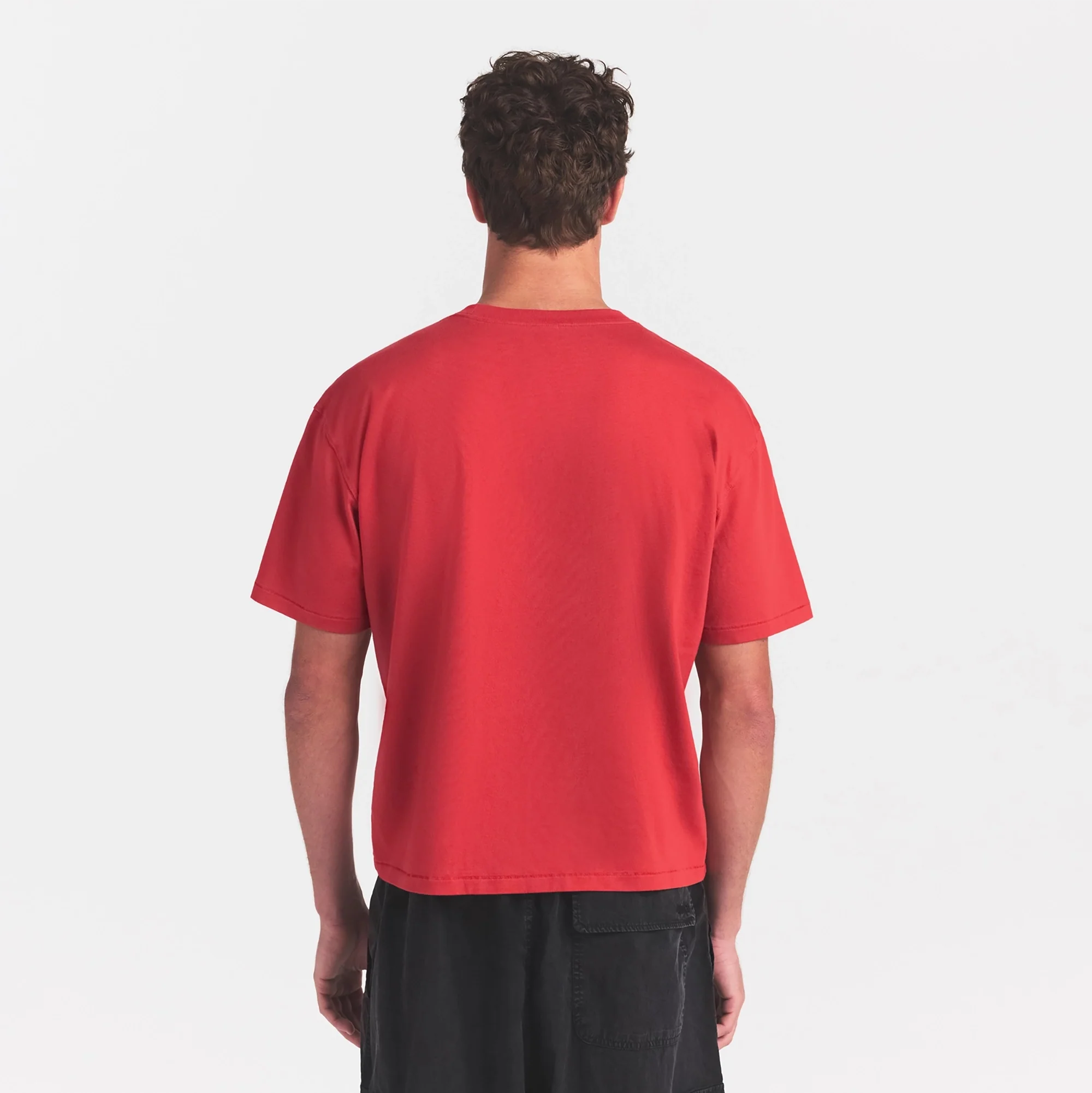 HEAVYWEIGHT COTTON MENS RELAXED CROPPED CREWNECK | WASHED RED