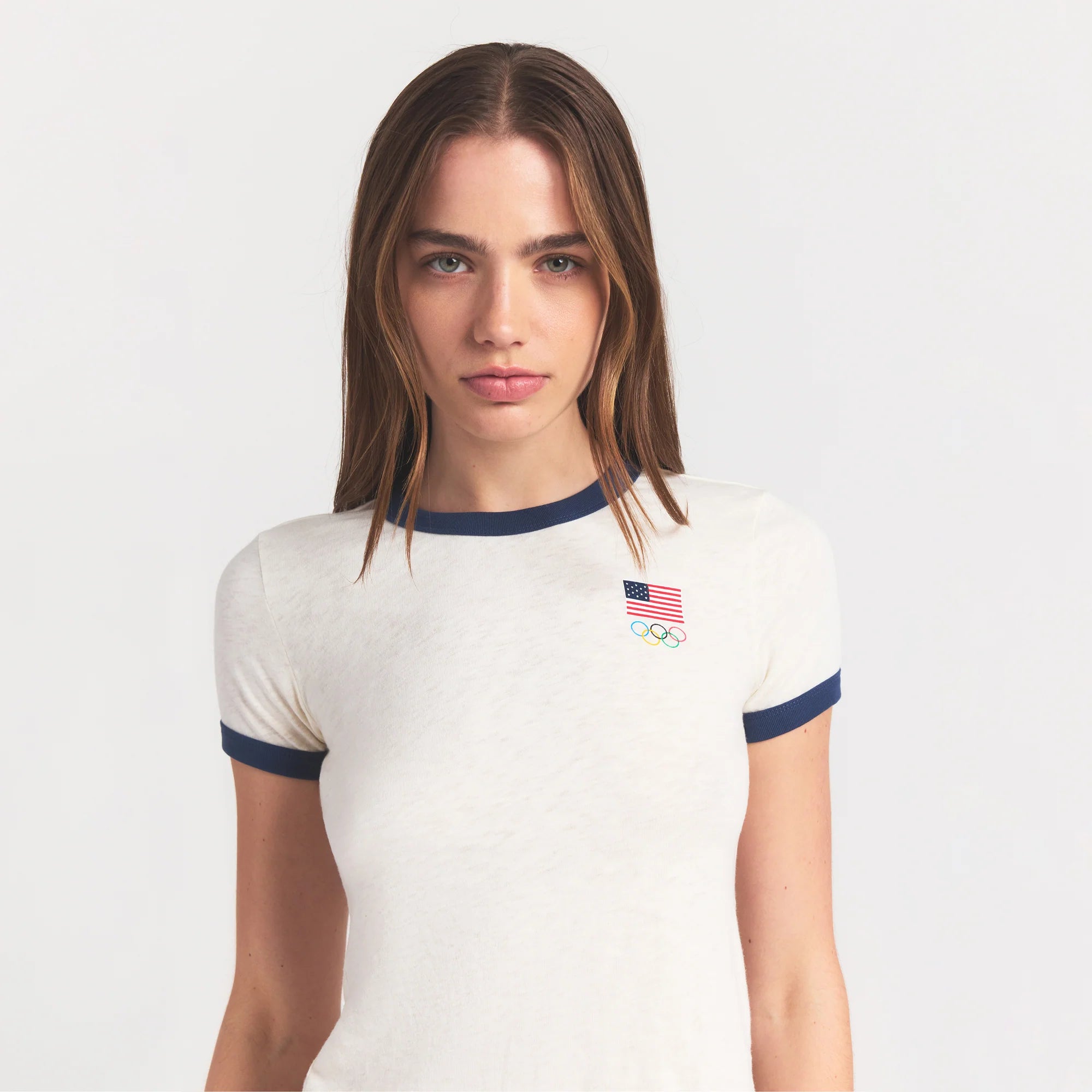 SKIMS FOR TEAM USA WORN IN JERSEY OLYMPIC SHRUNKEN T-SHIRT | ECRU