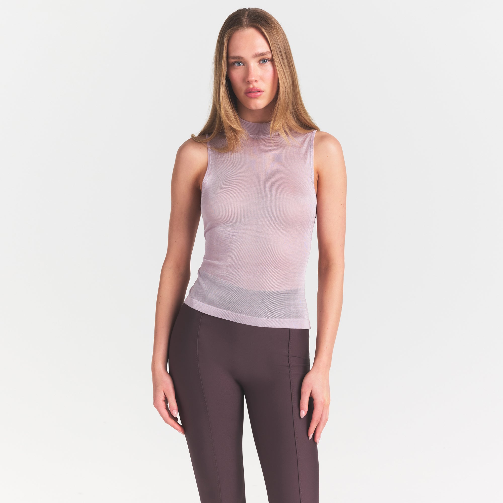 SLINKY KNIT MOCK NECK TANK | IRIS MICA