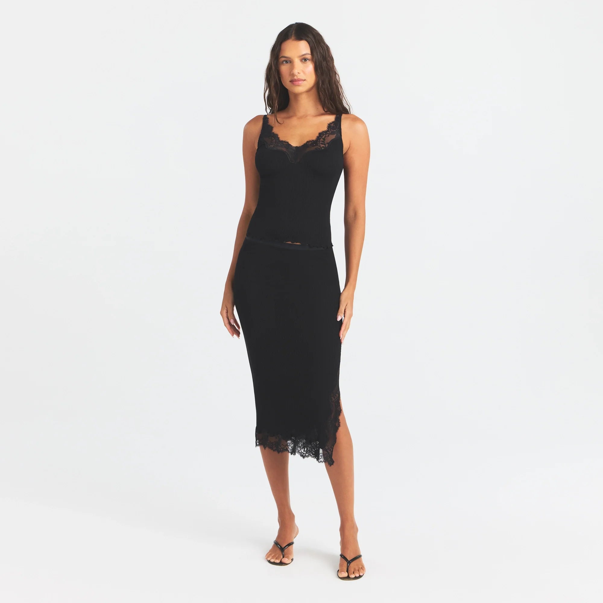 RIB KNIT LACE CAMI | OBSIDIAN