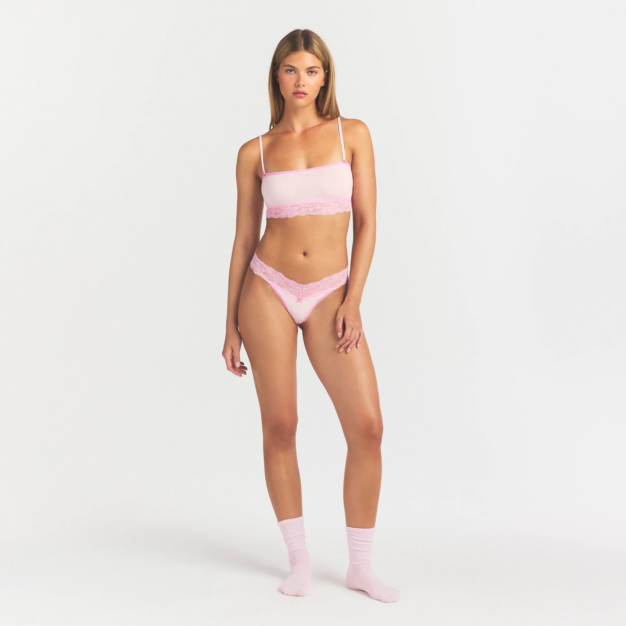 LIGHTWEIGHT COTTON WIDE LACE THONG | CHERRY BLOSSOM TONAL