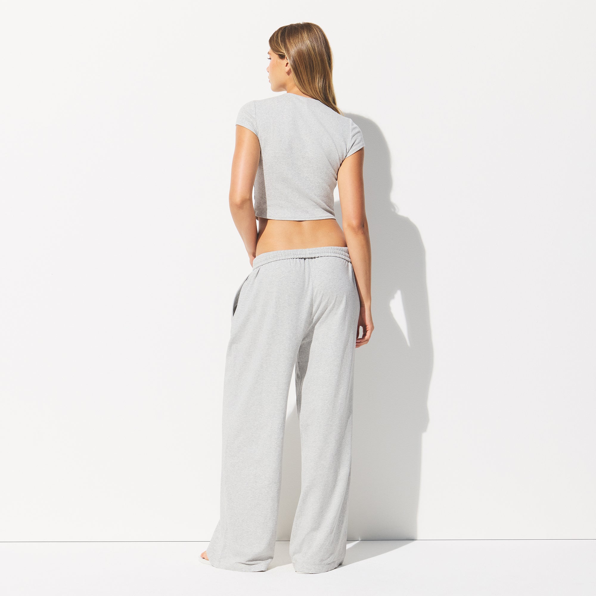 COTTON JERSEY WIDE LEG PANT | LIGHT HEATHER GREY
